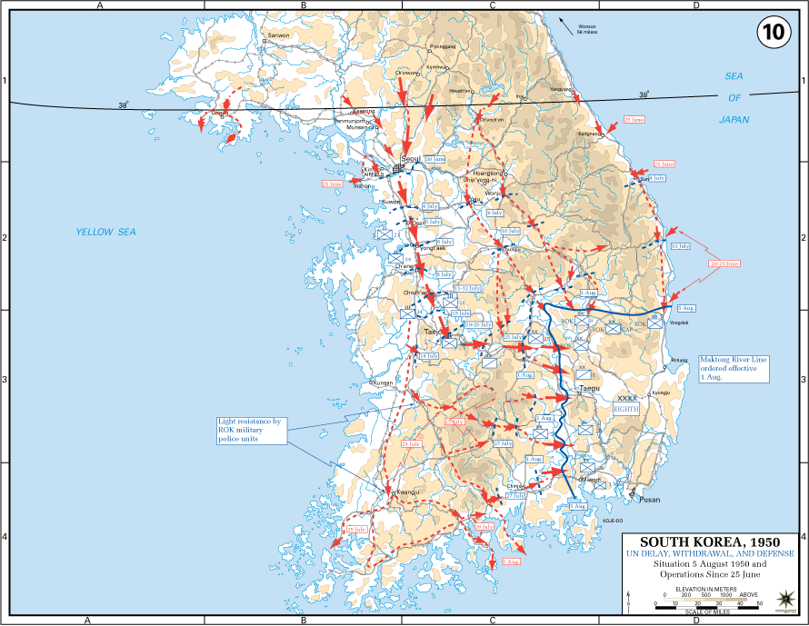 Ez egy 1950-es Korea-térkép a Wespont.edu eboldalról. Csak illusztráció, mert valószínűleg nem ezt mutogatták a magyar munkásoknak.